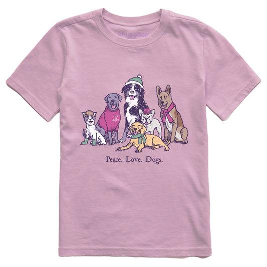 Kids Peace Love Dogs Winter Short Sleeve Crusher Tee
