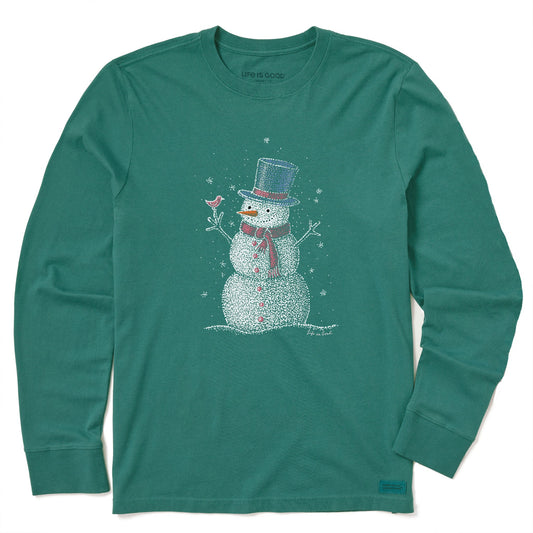 Kids Sparkle Snowman Long Sleeve Crusher Tee