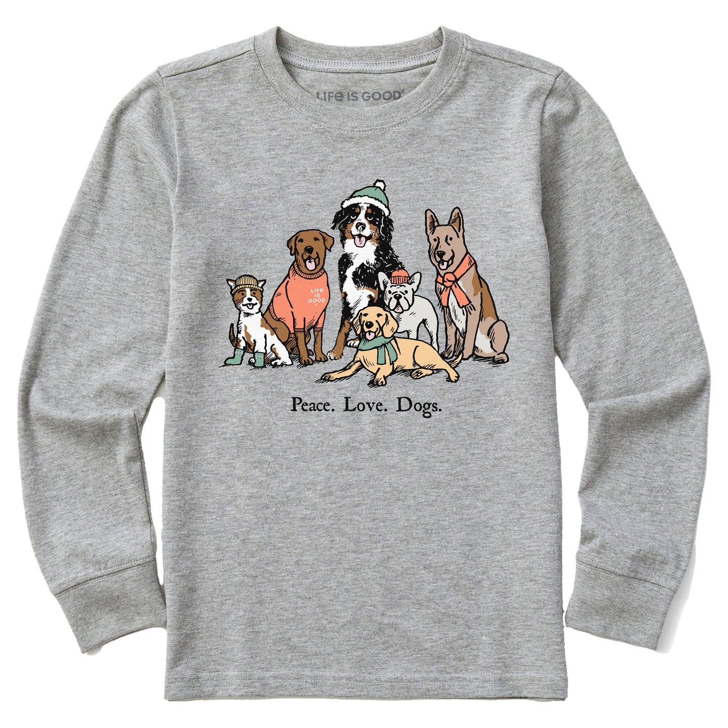 Kids Peace Love Dogs Winter Long Sleeve Crusher Tee