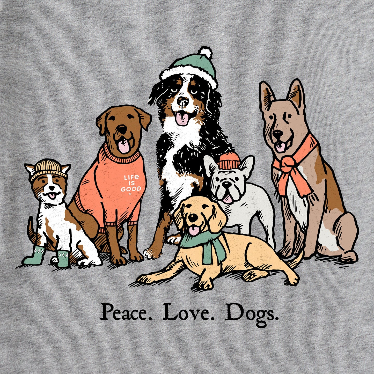 Kids Peace Love Dogs Winter Long Sleeve Crusher Tee