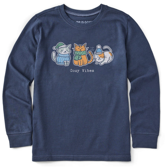 Kids Cozy Vibes Kittens Long Sleeve Crusher Tee