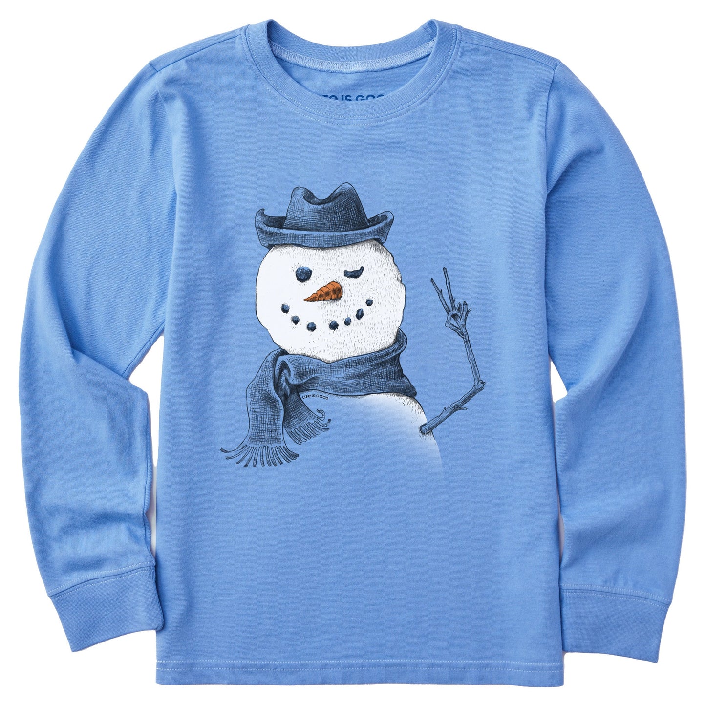 Kids Snowman Peace Sign Long Sleeve Crusher Tee