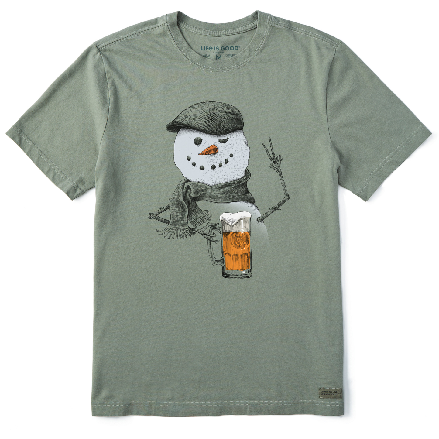 Men's Peaceful Snowman w Beer Short Sleeve Crusher Tee