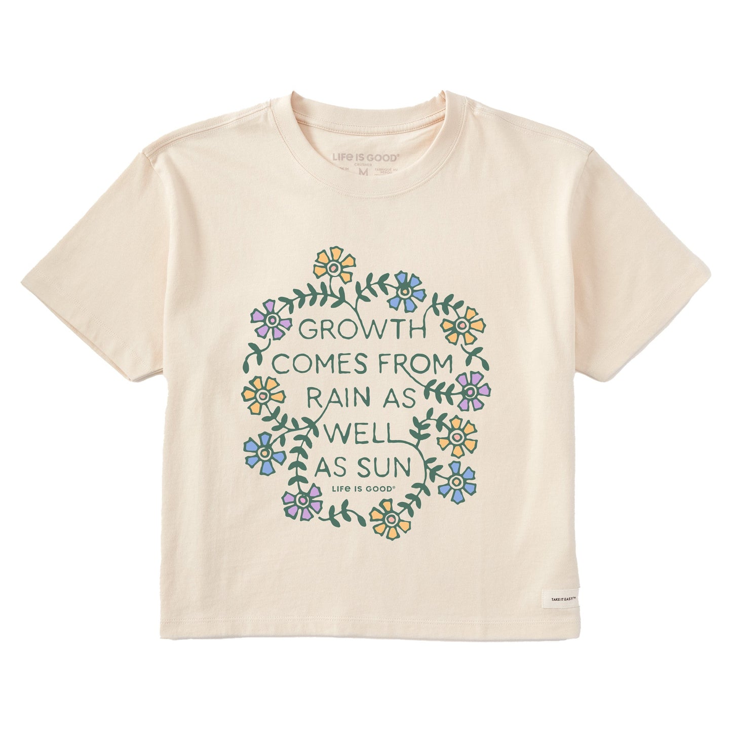 Women's Growth Comes from Rain Flowers Short Sleeve Crusher Boxy Tee