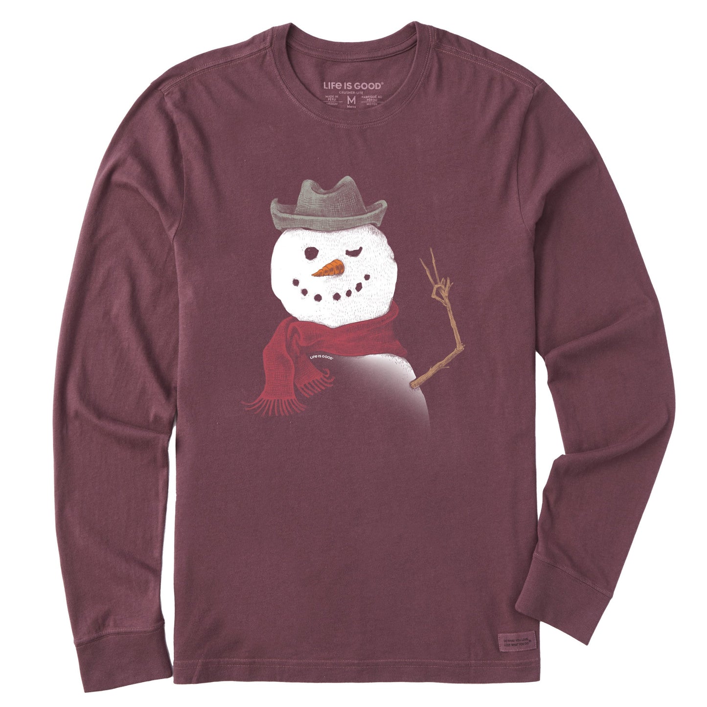 Men's Snowman Peace Sign Long Sleeve Crusher Tee