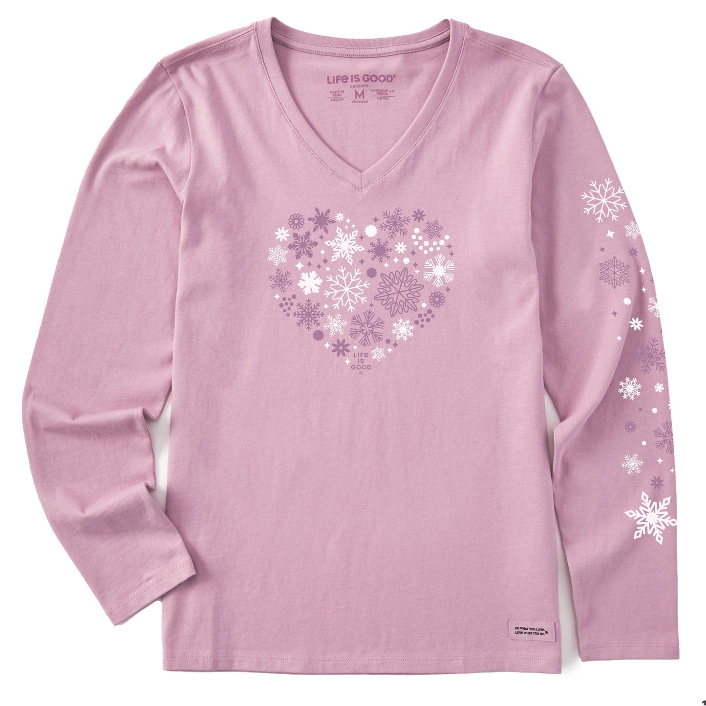 Women's Snowflake Heart Long Sleeve Crusher Vee