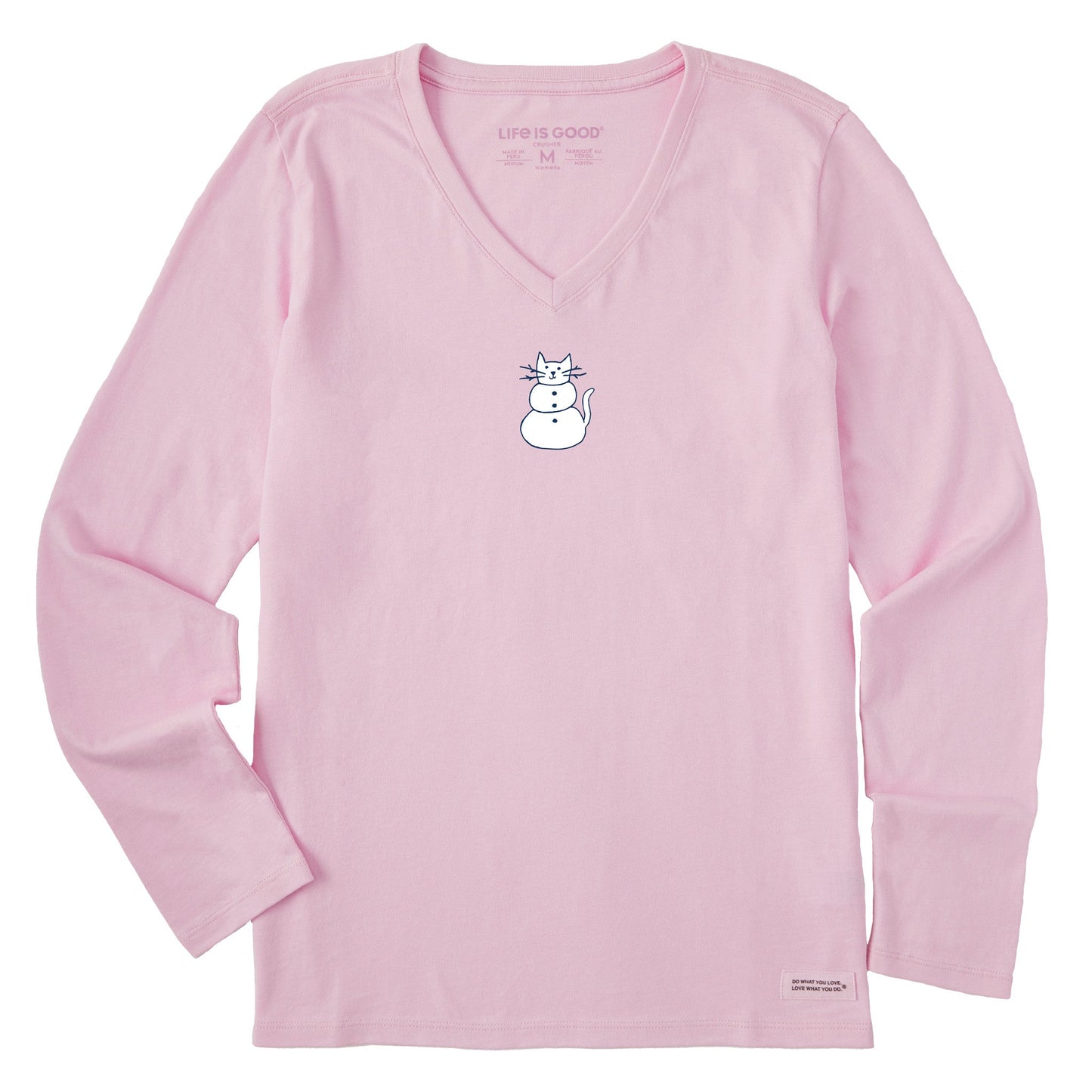 Women's Cat Snowman Long Sleeve Crusher Vee