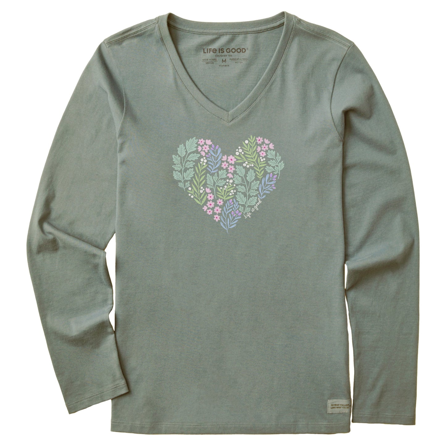 Women's Winter Flowers Heart Long Sleeve Crusher Vee