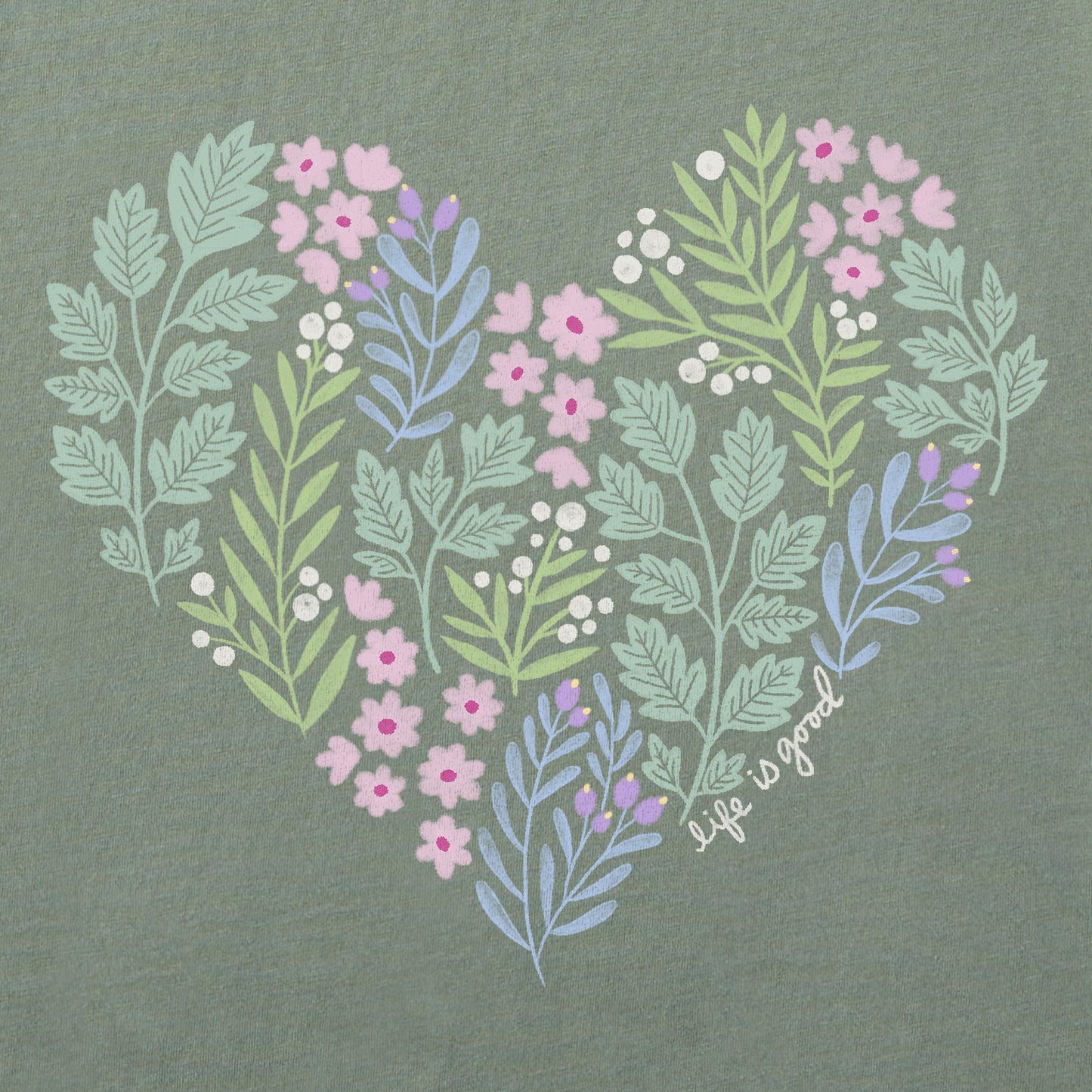 Women's Winter Flowers Heart Long Sleeve Crusher Vee