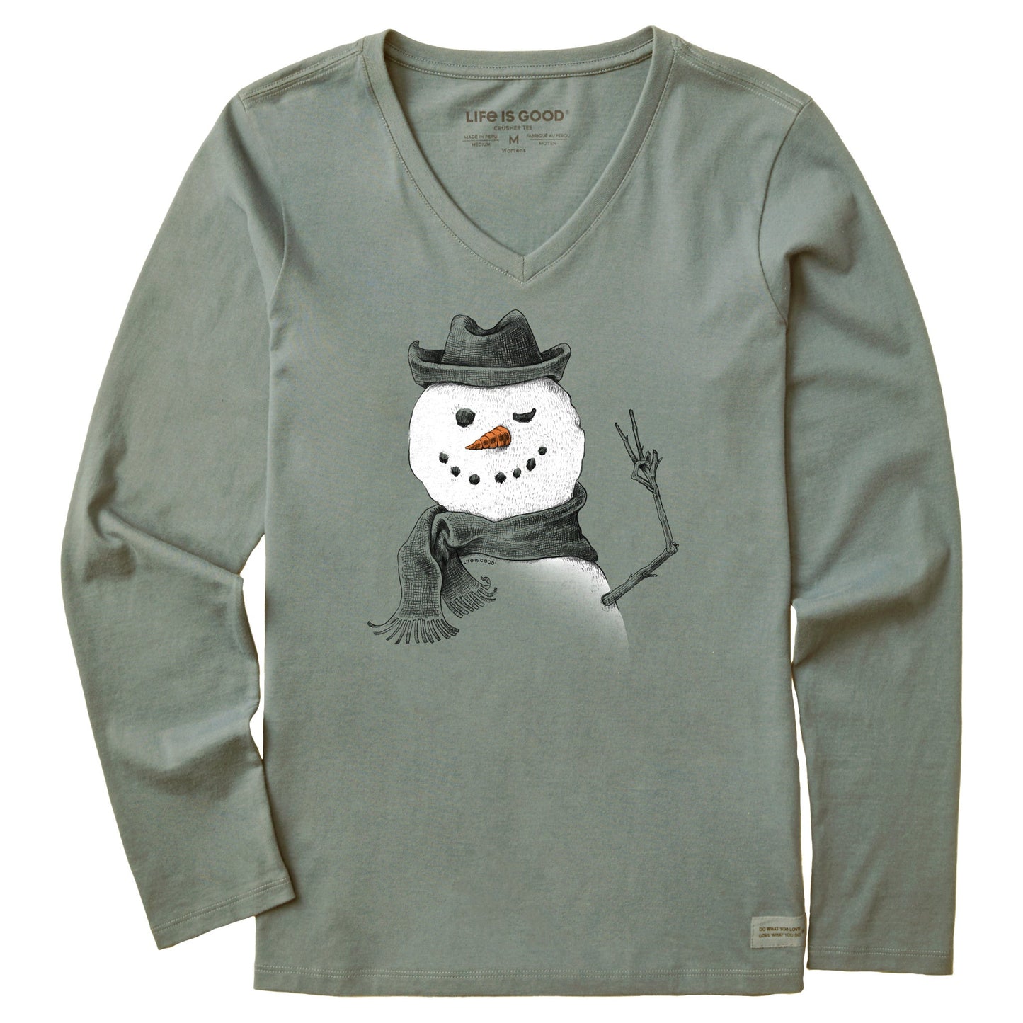 Women's Snowman Peace Sign Long Sleeve Crusher Vee