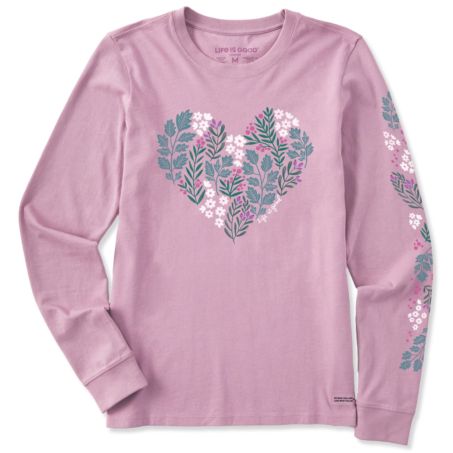 Women's Winter Flowers Heart Long Sleeve Crusher Tee