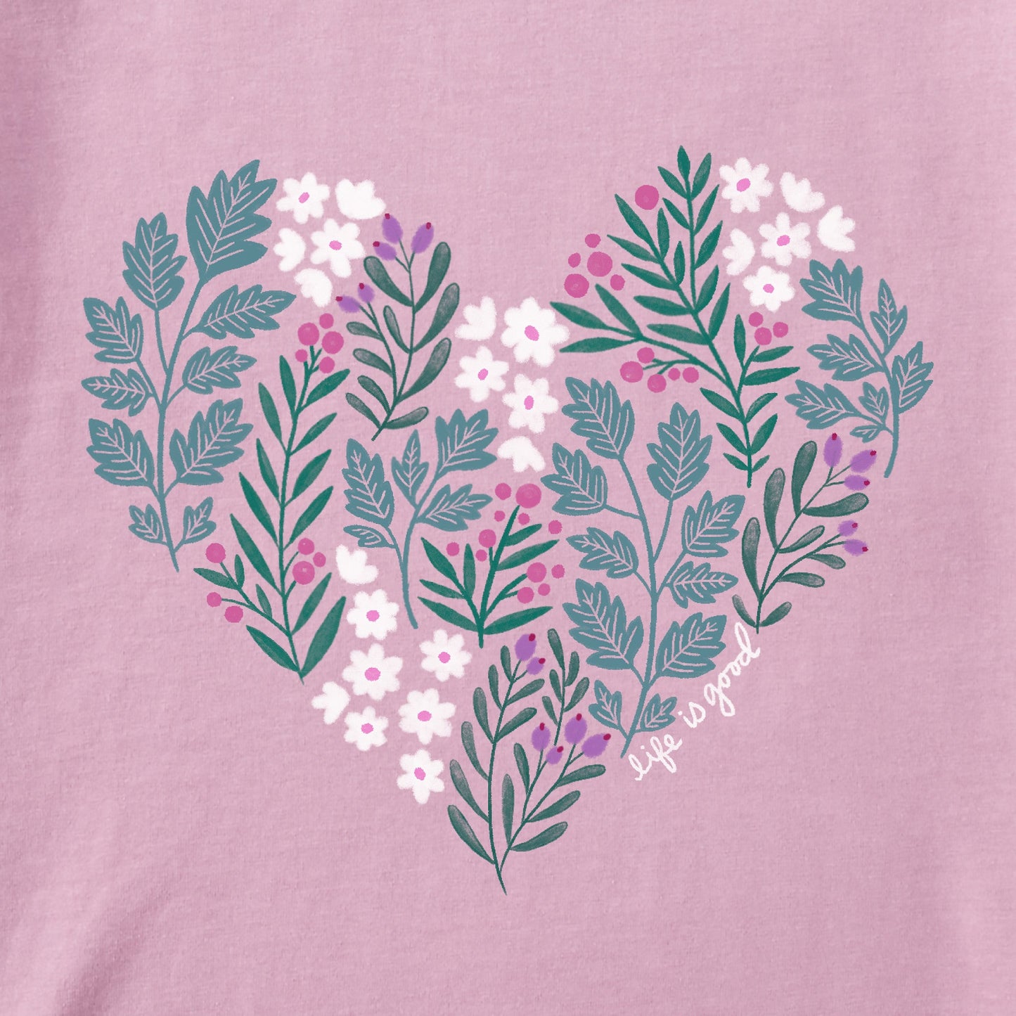 Women's Winter Flowers Heart Long Sleeve Crusher Tee