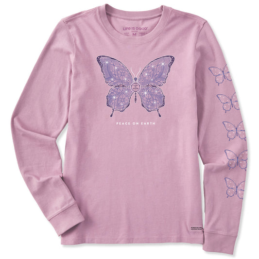 Women's Twinkling Icy Butterfly Long Sleeve Crusher Tee