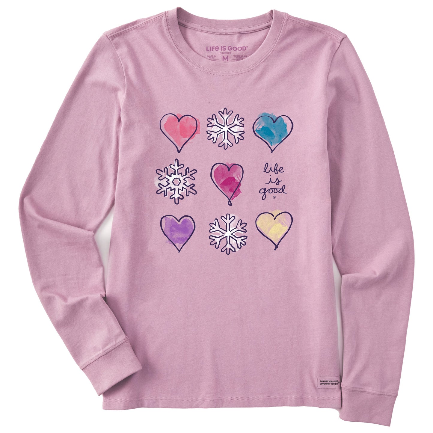 Women's Snowflakes & Hearts Long Sleeve Crusher Tee