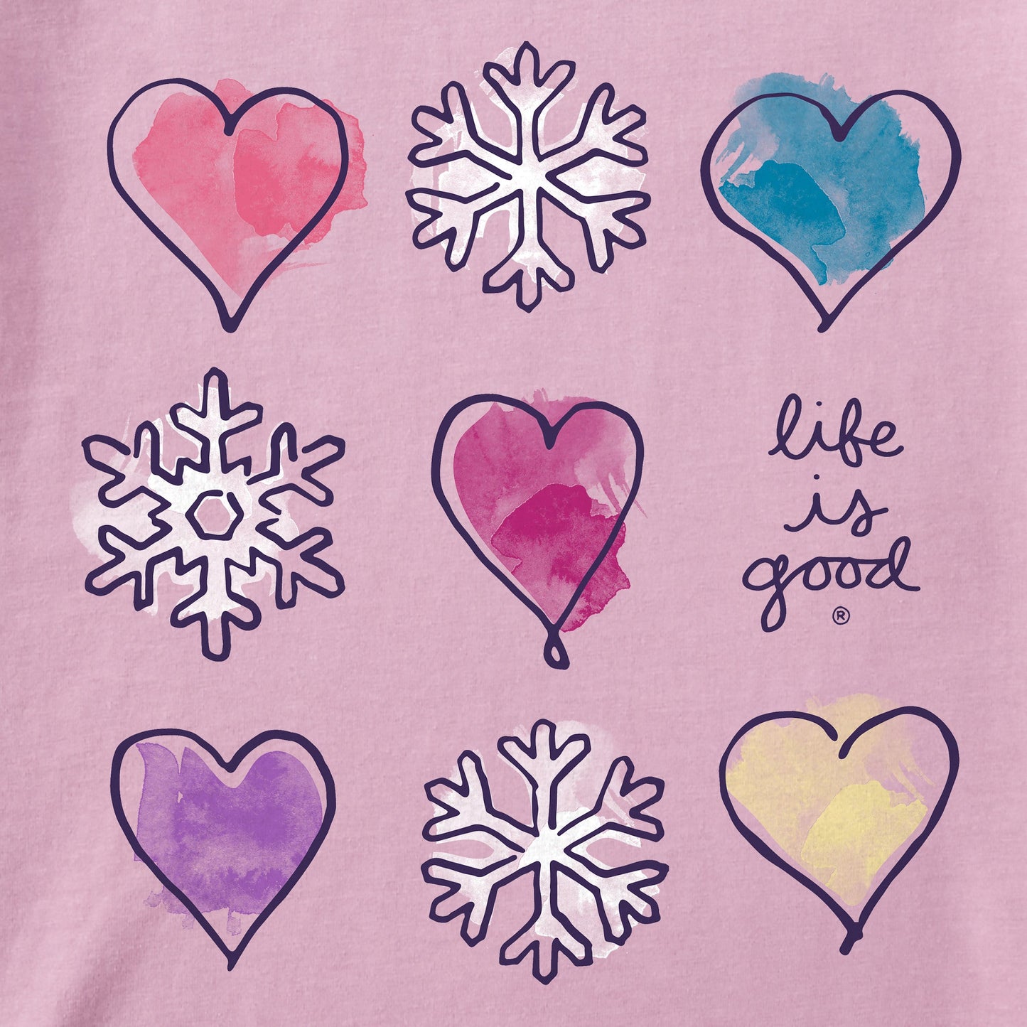 Women's Snowflakes & Hearts Long Sleeve Crusher Tee