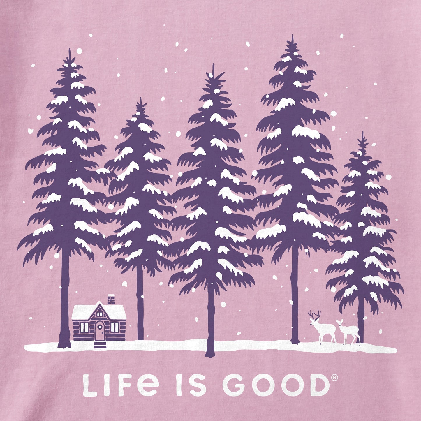 Women's Snowy Winter Cabin Scene Long Sleeve Crusher Tee