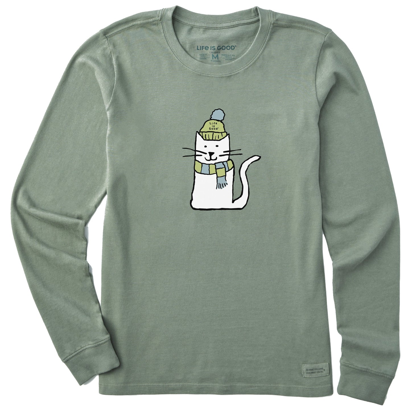 Women's Quirky Warmly Dressed Cat Long Sleeve Crusher Tee