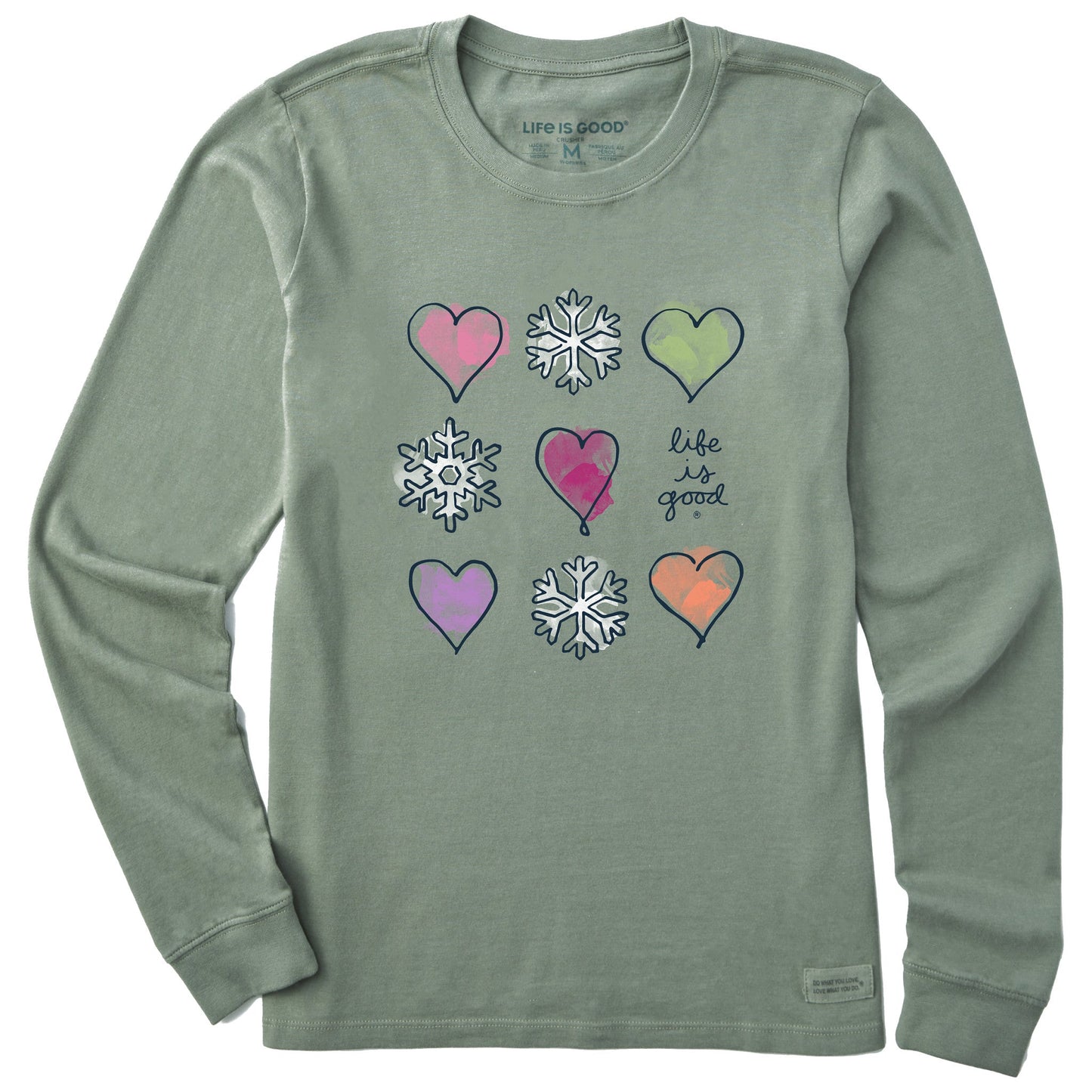 Women's Snowflakes & Hearts Long Sleeve Crusher Tee