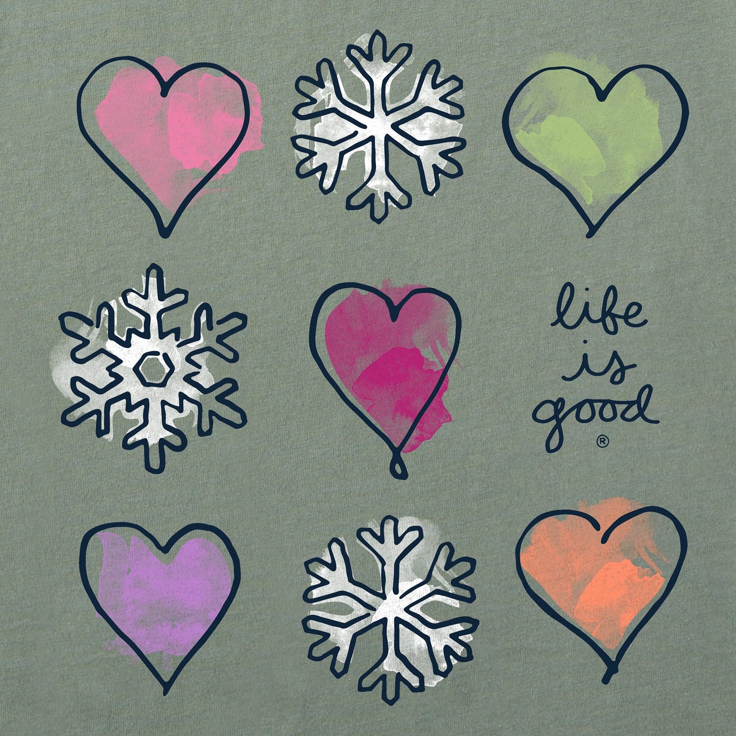 Women's Snowflakes & Hearts Long Sleeve Crusher Tee