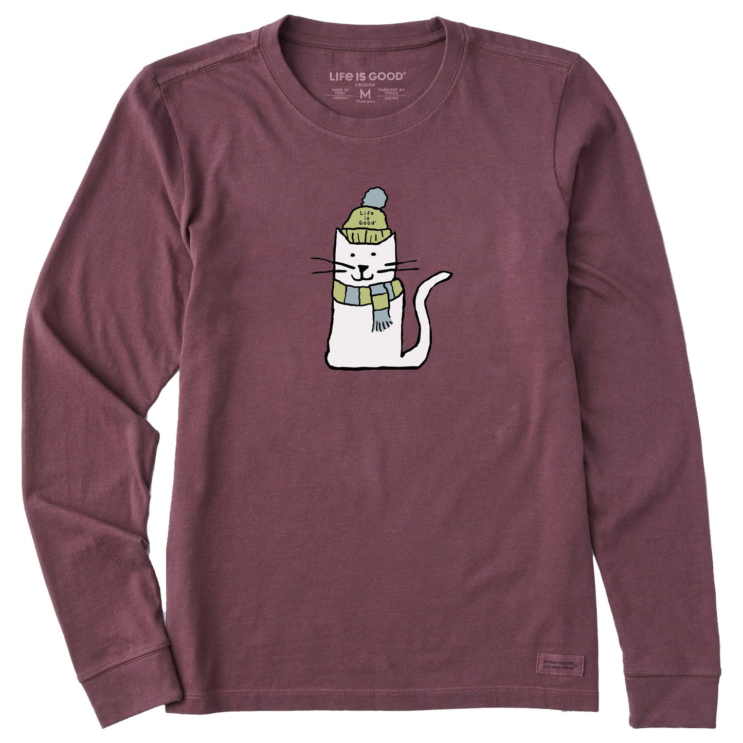 Women's Quirky Warmly Dressed Cat Long Sleeve Crusher Tee