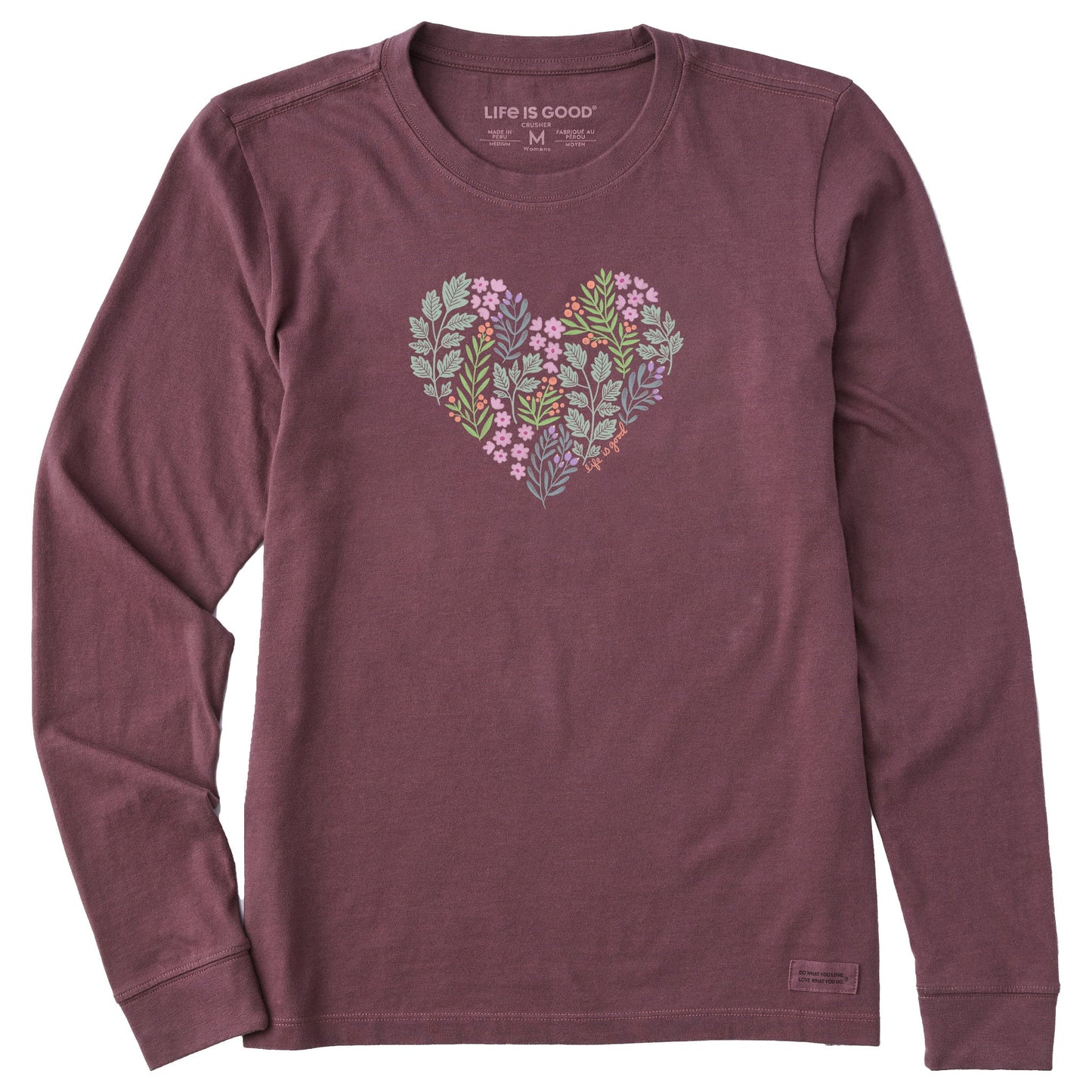 Women's Winter Flowers Heart Long Sleeve Crusher Tee