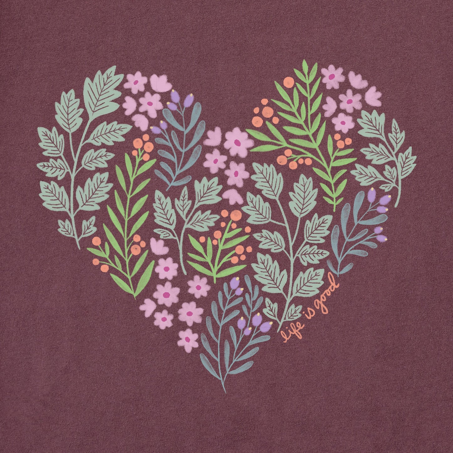 Women's Winter Flowers Heart Long Sleeve Crusher Tee