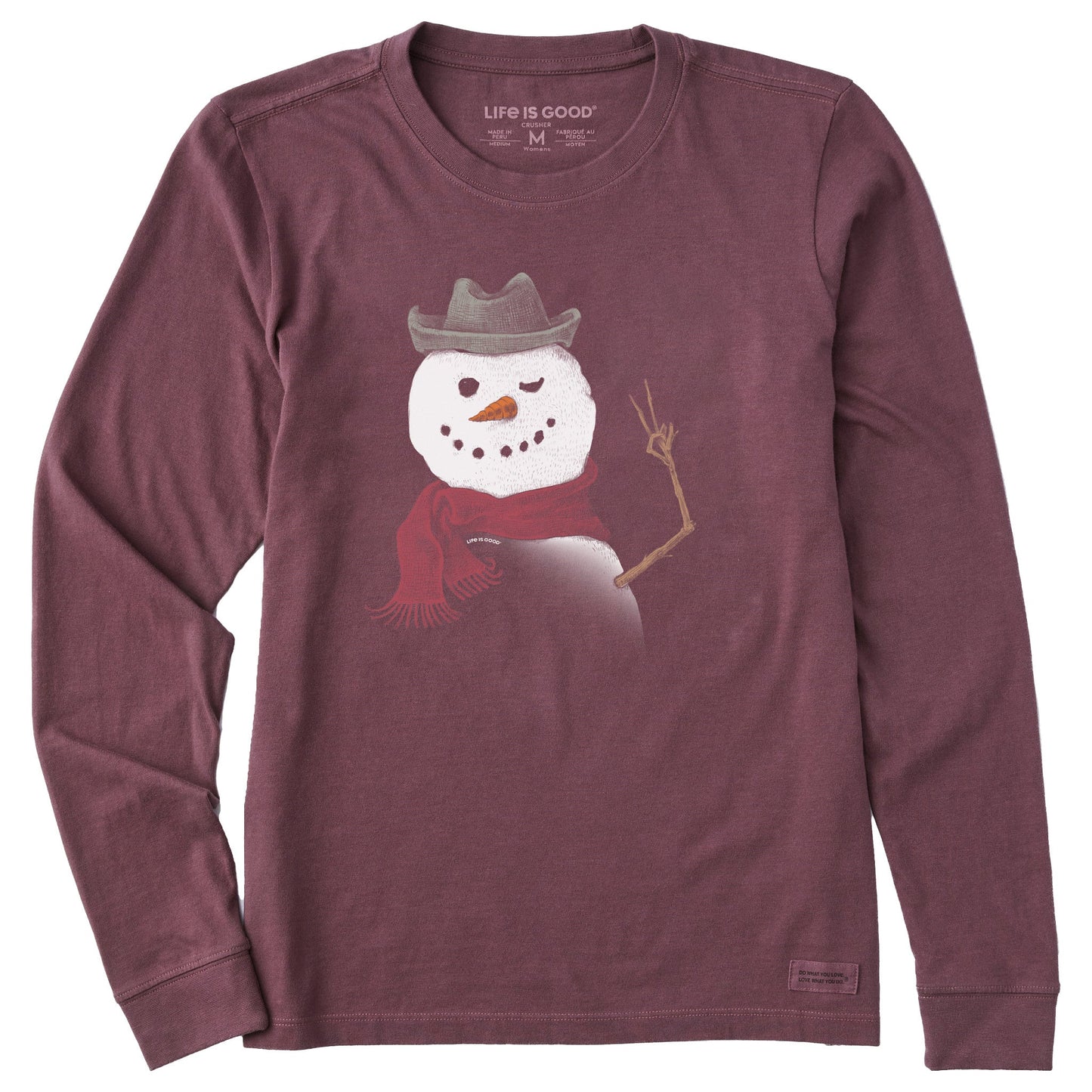 Women's Snowman Peace Sign Long Sleeve Crusher Tee