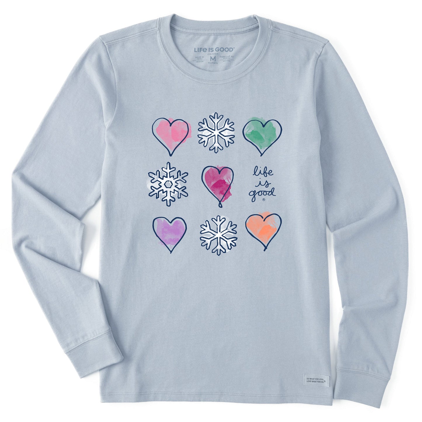 Women's Snowflakes & Hearts Long Sleeve Crusher Tee