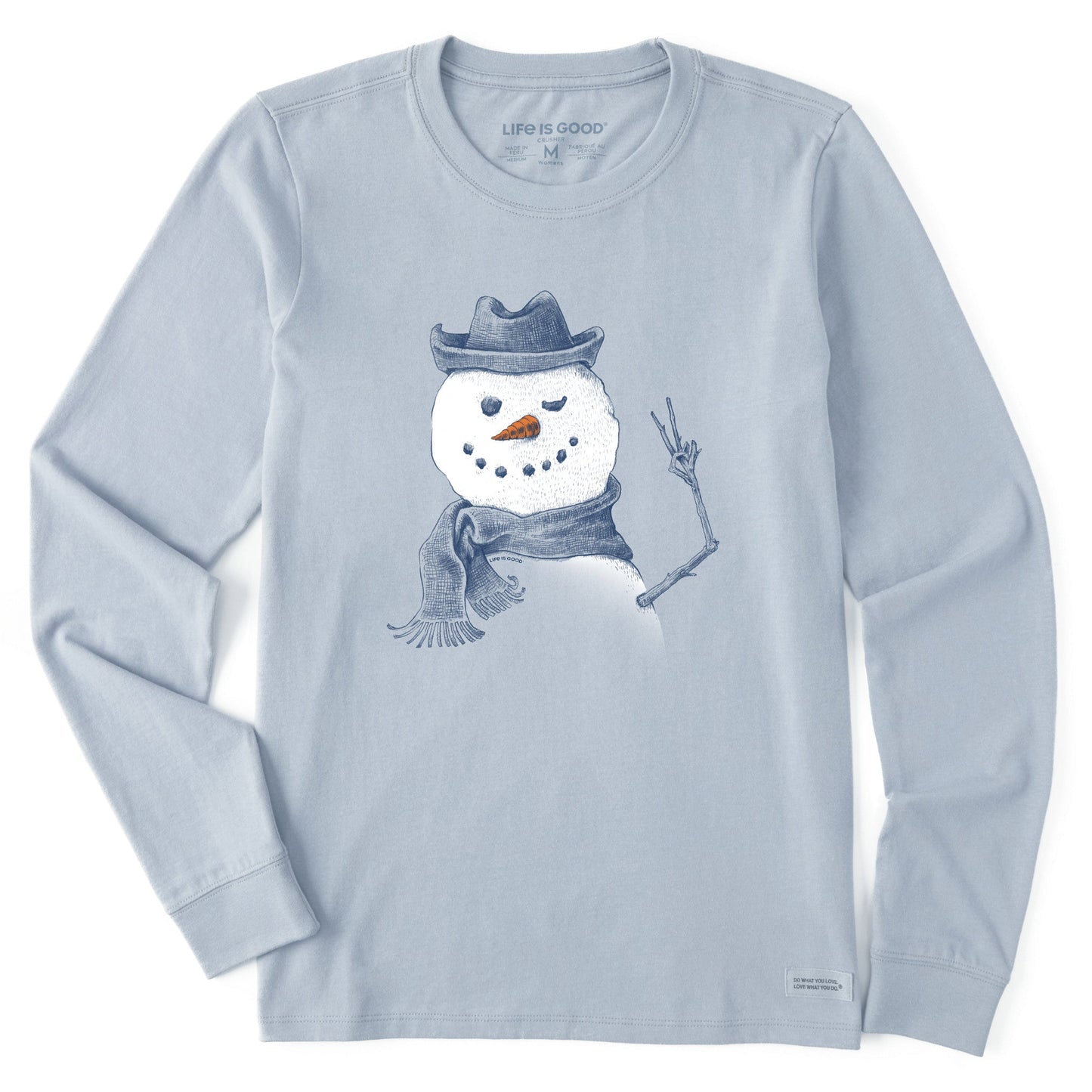 Women's Snowman Peace Sign Long Sleeve Crusher Tee