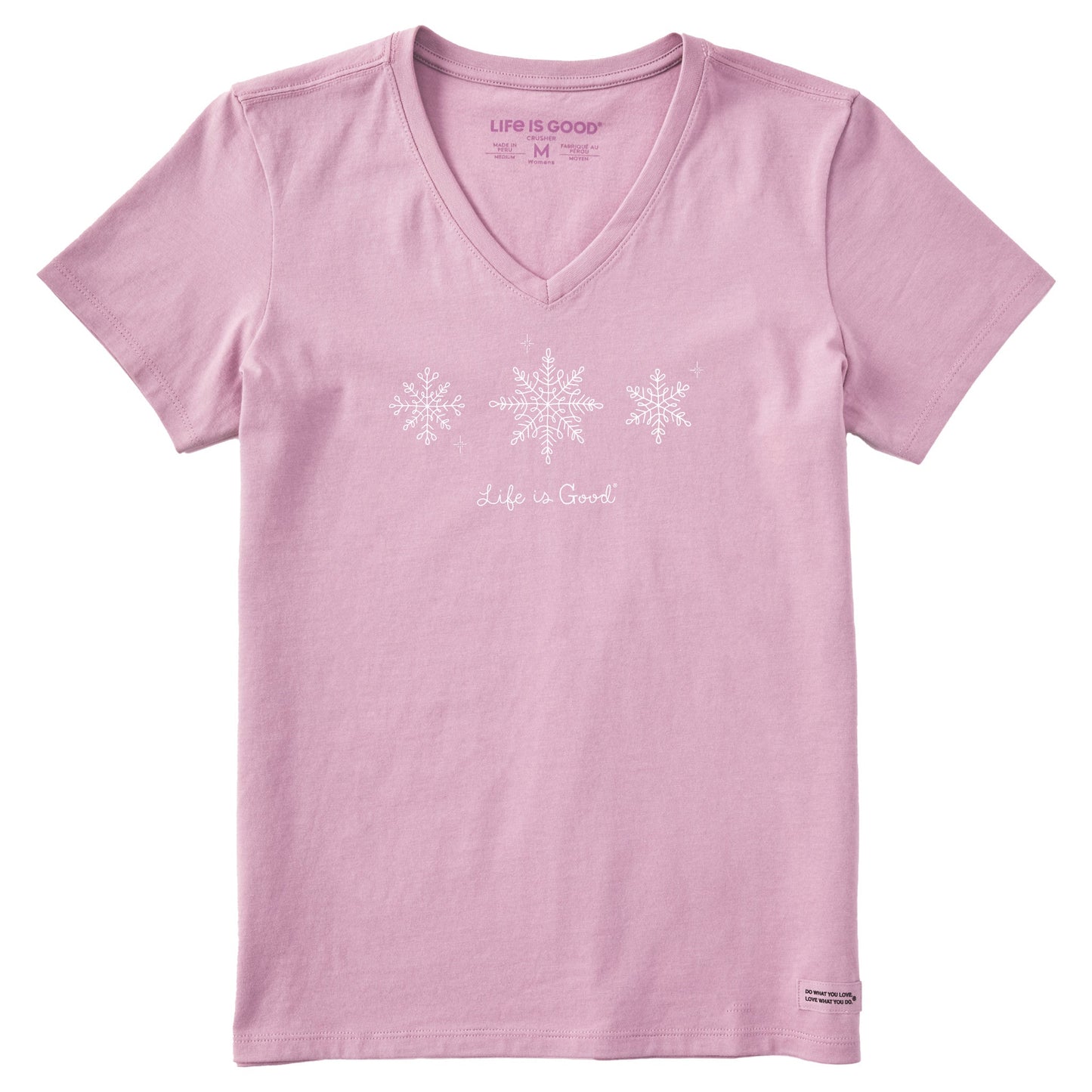 Women's Three Doodle Snowflakes Short Sleeve Crusher Vee