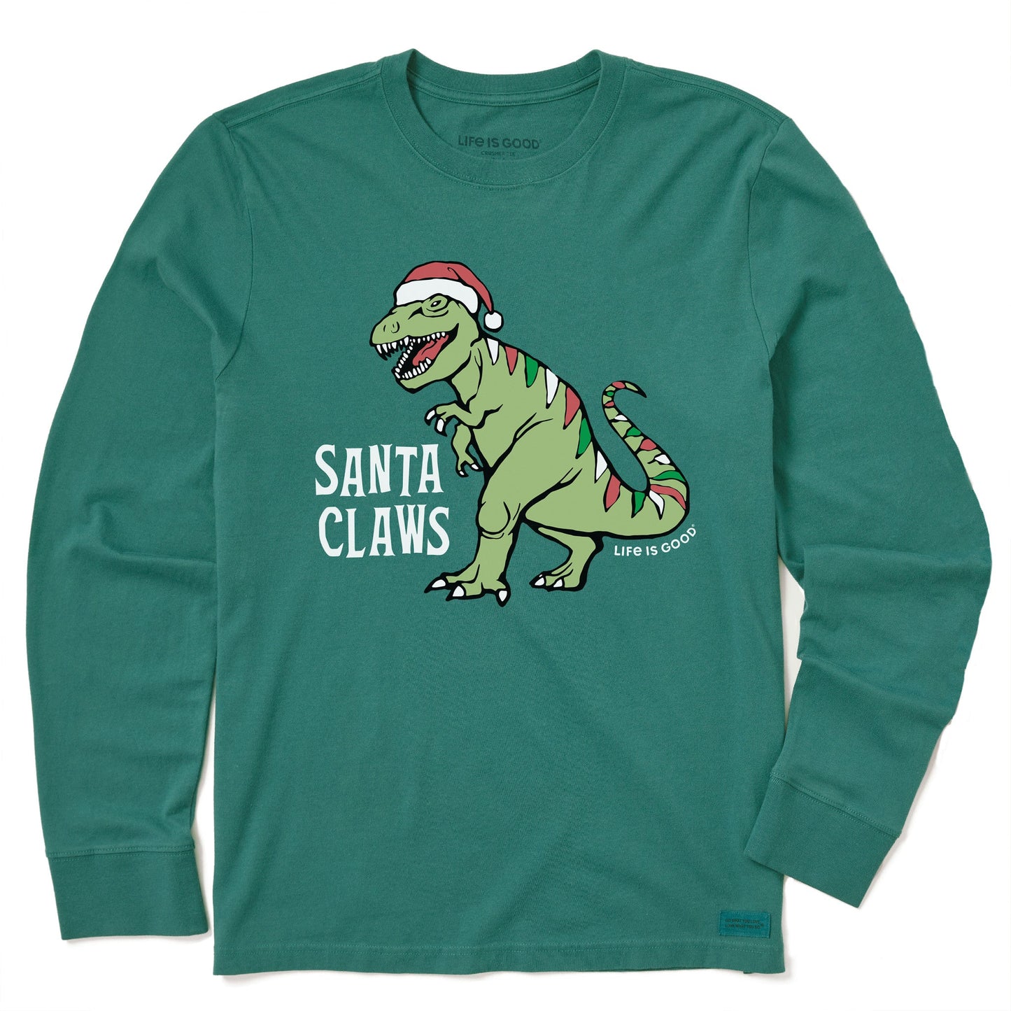 Kids Santa Claws Dino Long Sleeve Crusher Tee