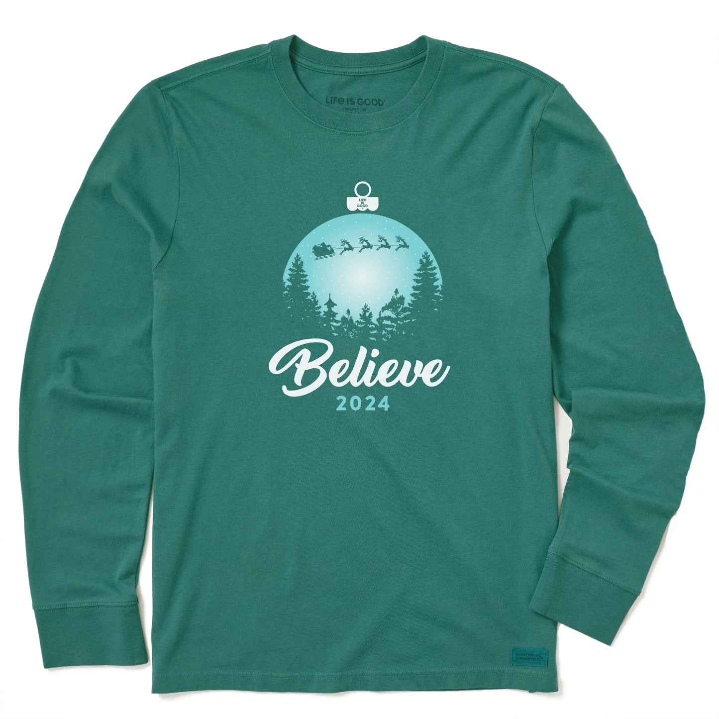Men's Believe Santa Sleigh 2024 Long Sleeve Crusher Tee