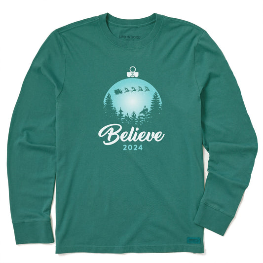 Men's Believe Santa Sleigh 2024 Long Sleeve Crusher Tee