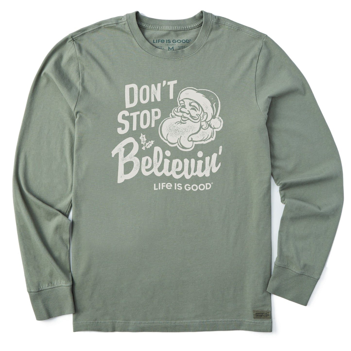 Men's Santa Don't Stop Believin Long Sleeve Crusher Tee