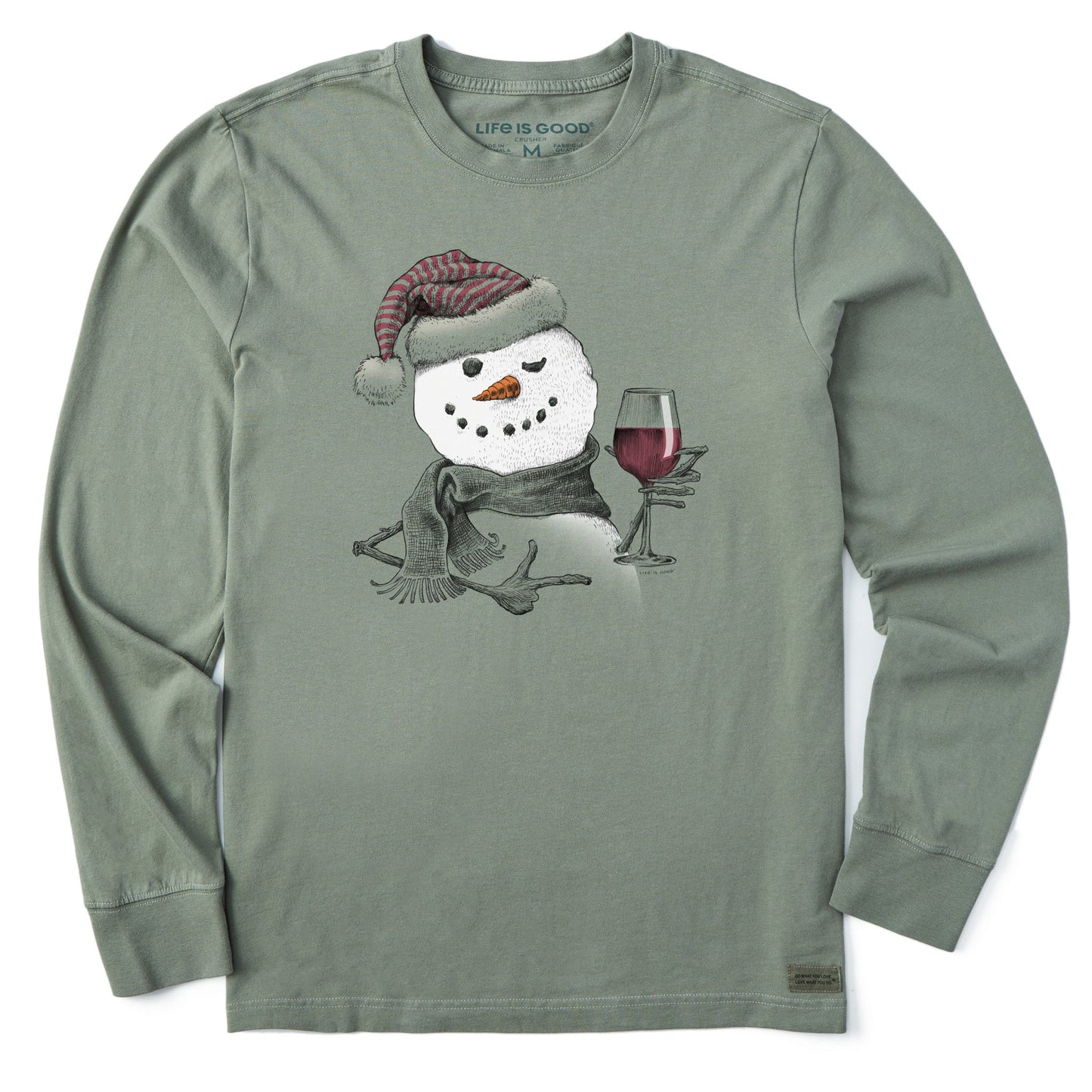 Men's Snowman w Red Wine Long Sleeve Crusher Tee