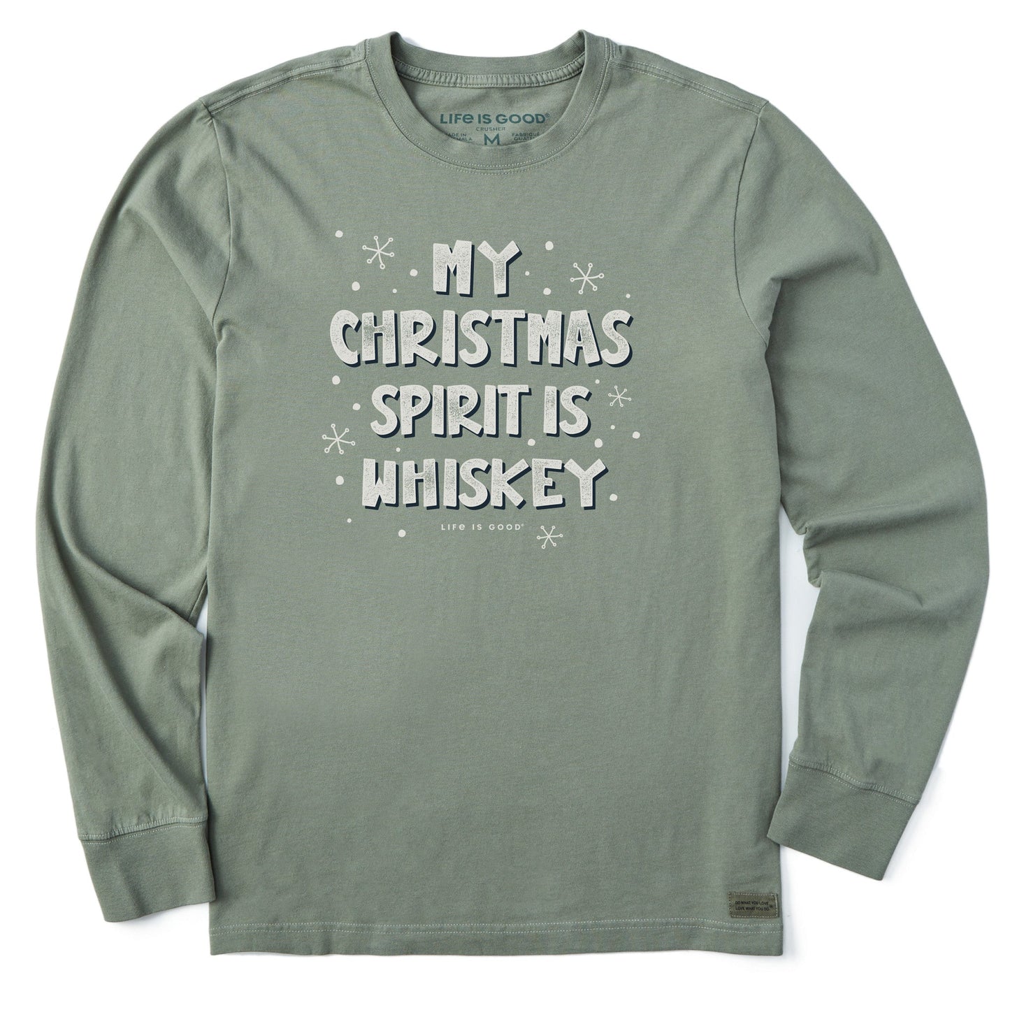 Men's My Christmas Spirit is Whiskey Long Sleeve Crusher Tee