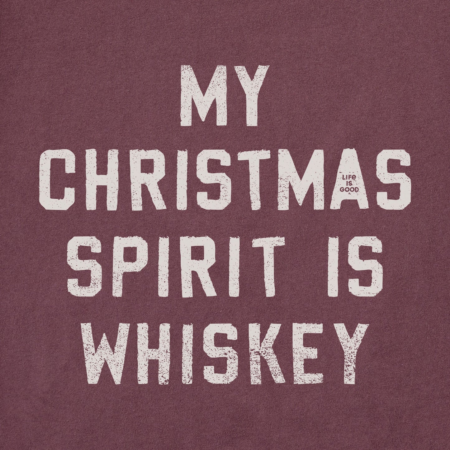 Men's Christmas Spirit is Whiskey Block Letter Long Sleeve Crusher Tee