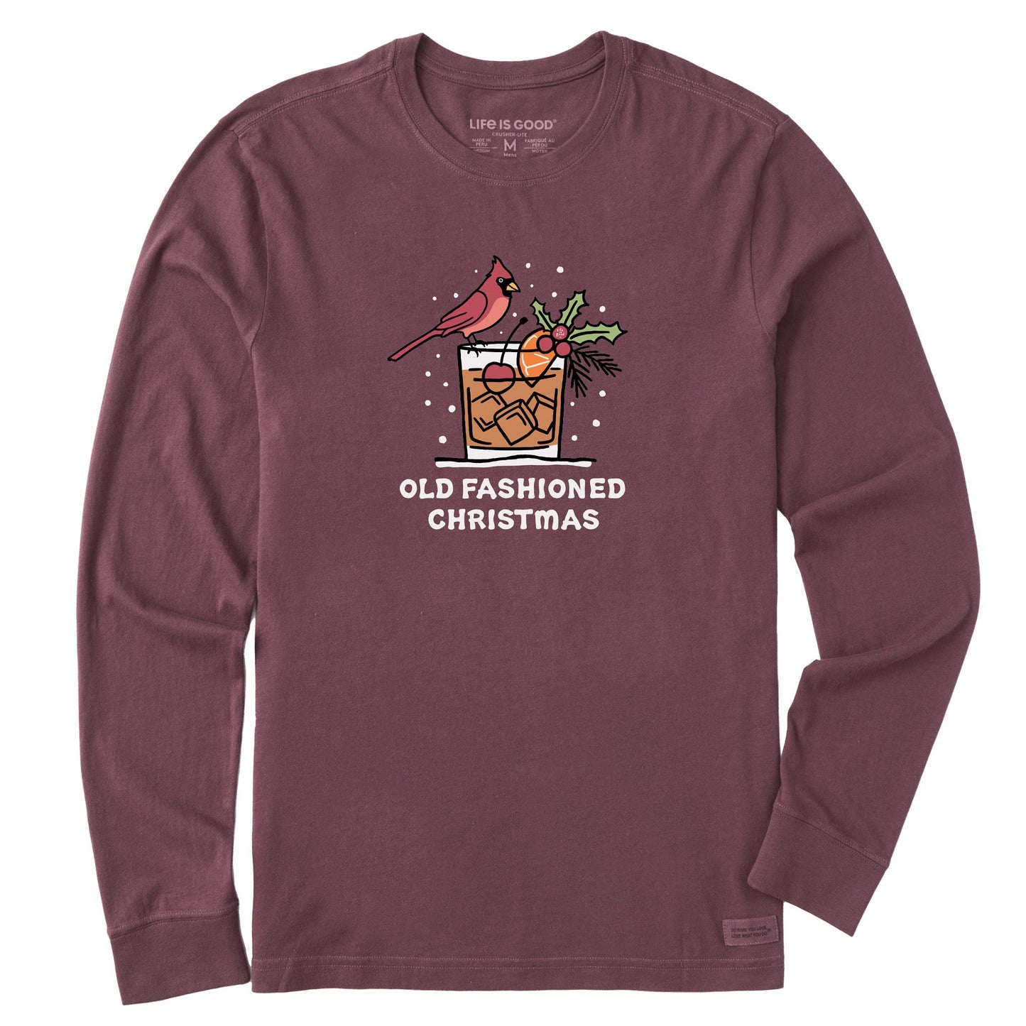 Men's Old Fashioned Christmas Cardinal Long Sleeve Crusher Tee