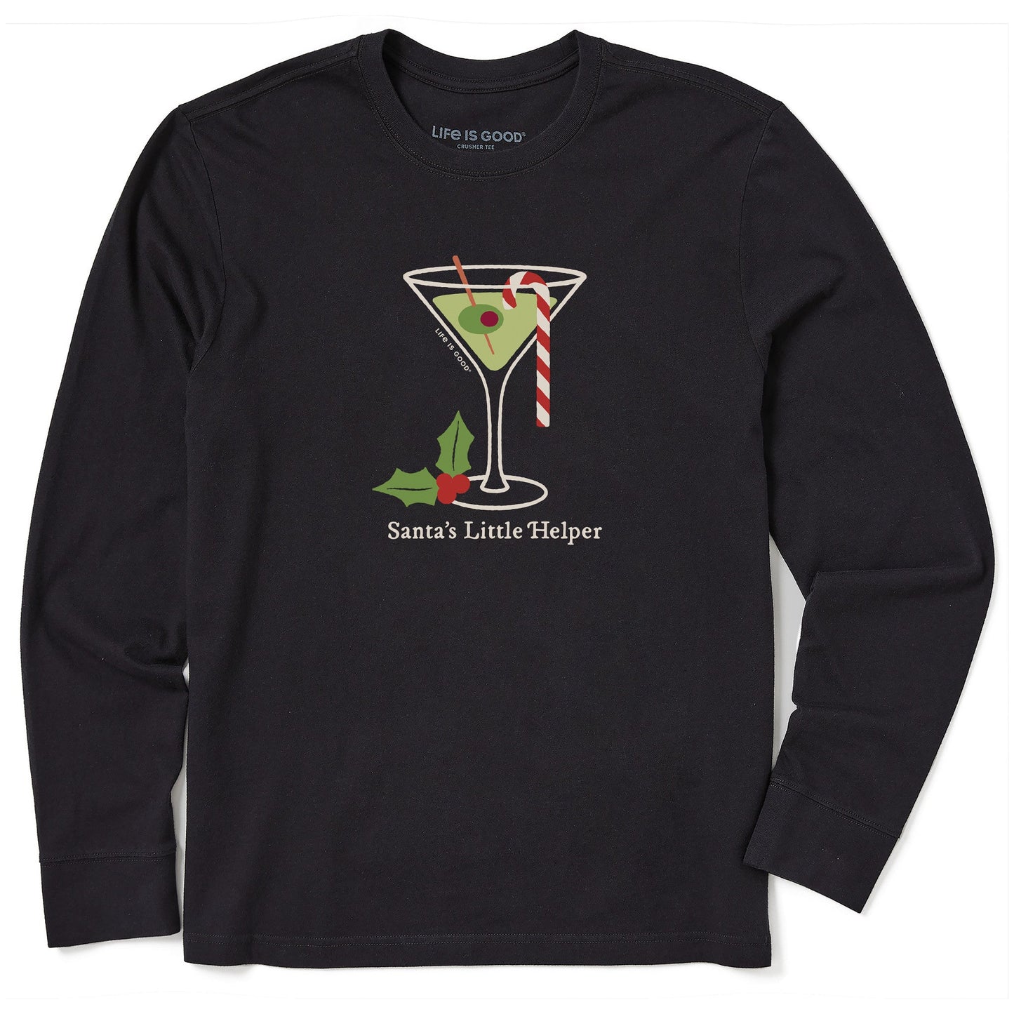Men's Santa's Little Helper Martini Long Sleeve Crusher Tee
