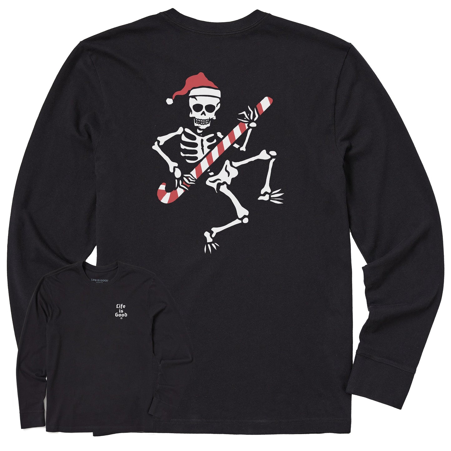 Men's Candy Cane Skeleton Long Sleeve Crusher Tee
