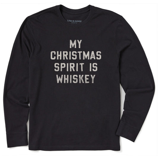 Men's Christmas Spirit is Whiskey Block Letter Long Sleeve Crusher Tee