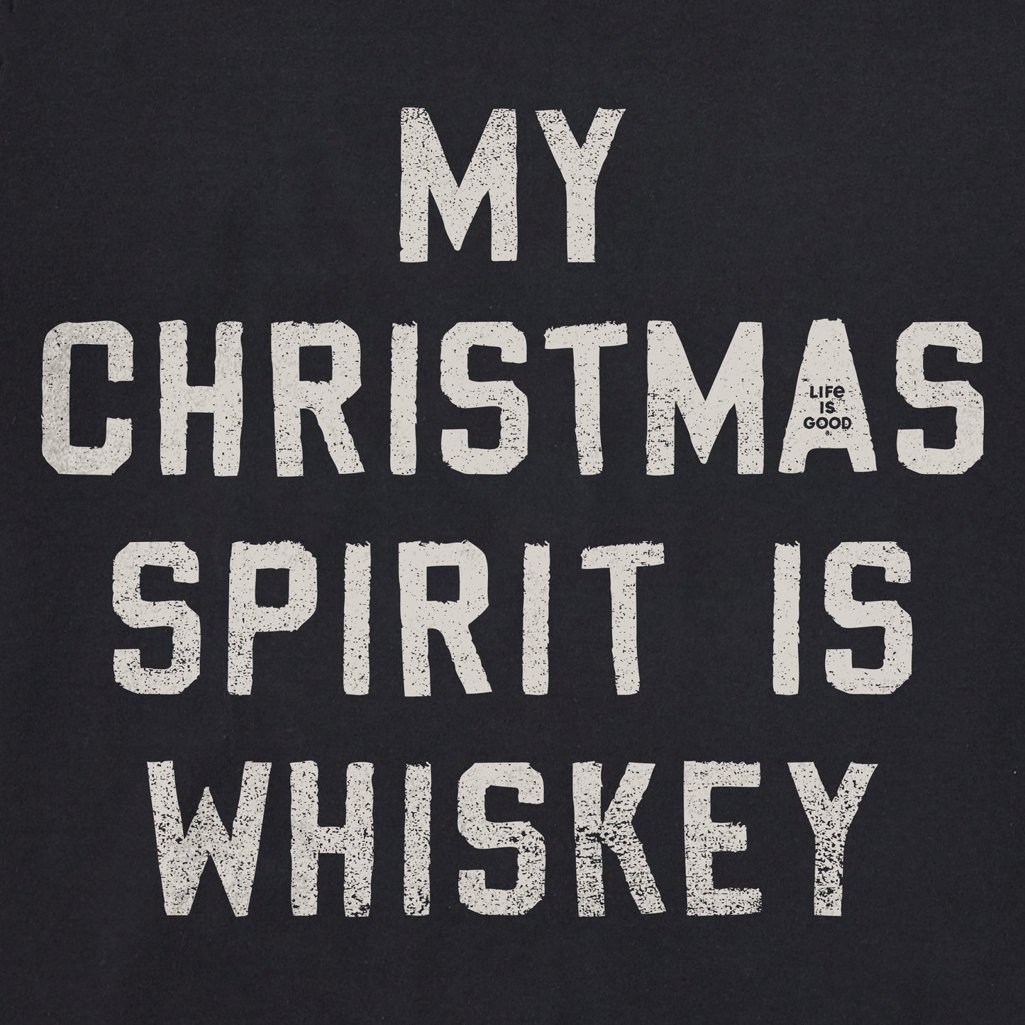 Men's Christmas Spirit is Whiskey Block Letter Long Sleeve Crusher Tee