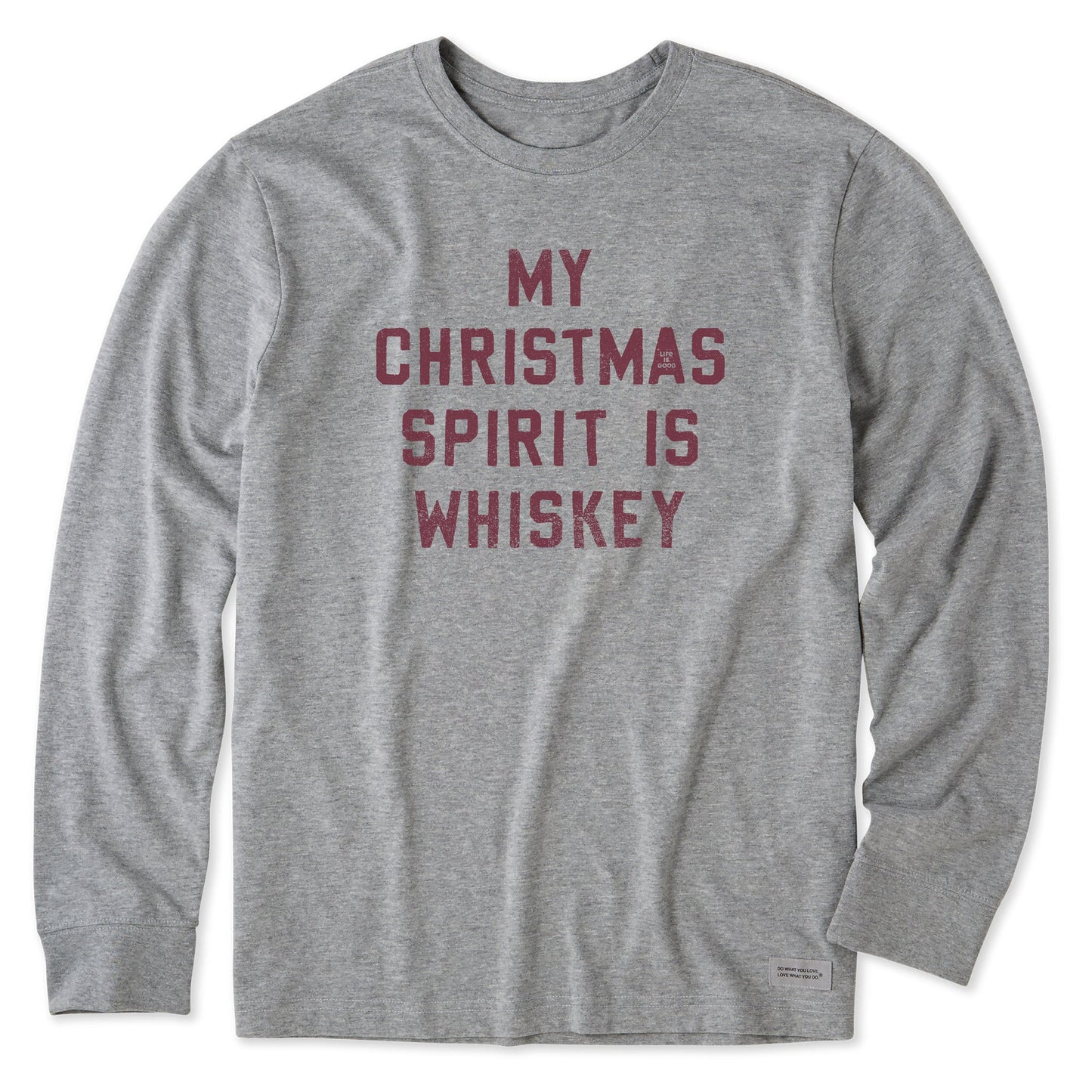 Men's Christmas Spirit is Whiskey Block Letter Long Sleeve Crusher Tee