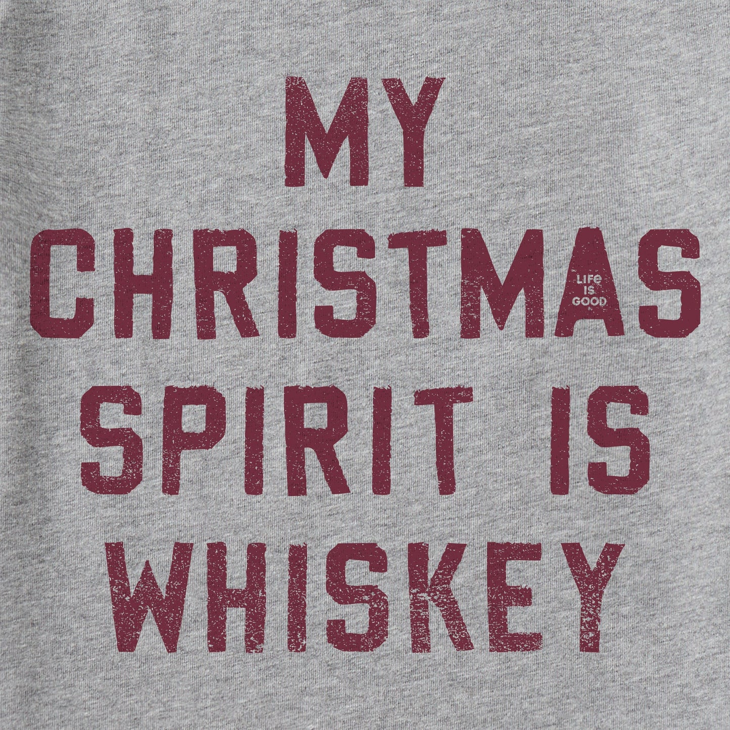 Men's Christmas Spirit is Whiskey Block Letter Long Sleeve Crusher Tee