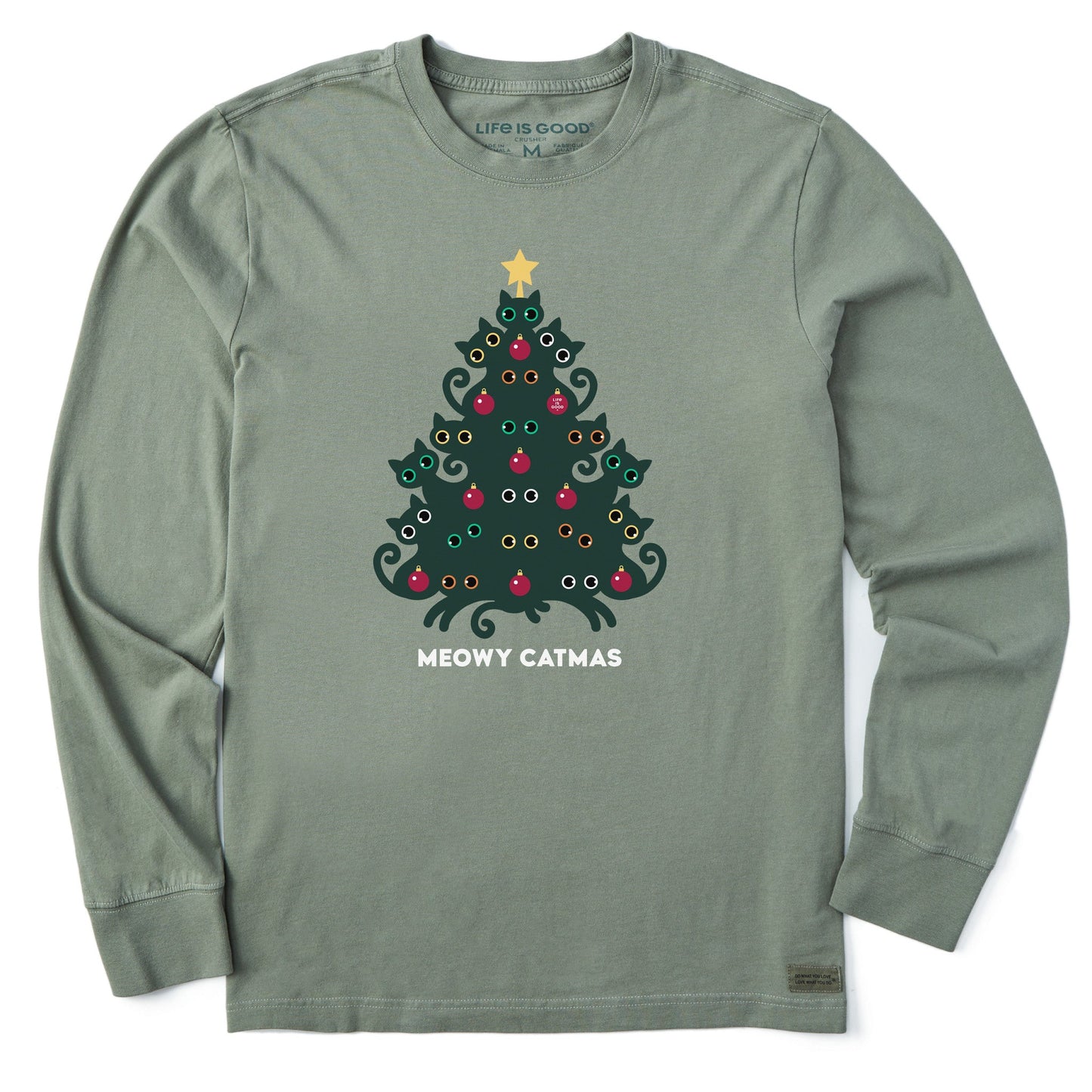 Men's Meowy Catmas Cat Christmas Tree Long Sleeve Crusher Tee