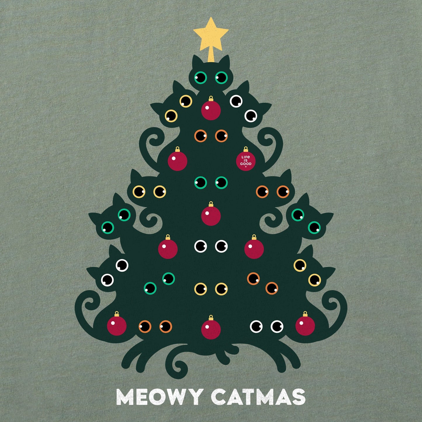 Men's Meowy Catmas Cat Christmas Tree Long Sleeve Crusher Tee