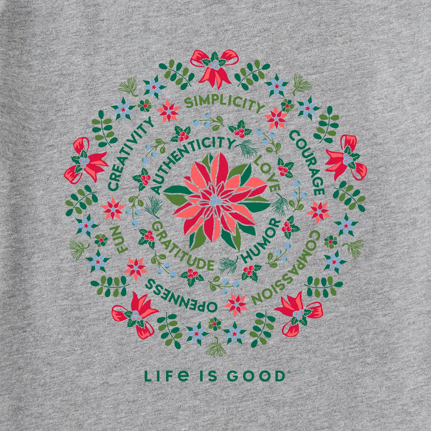 Women's Poinsettia Mandala Long Sleeve Crusher Vee