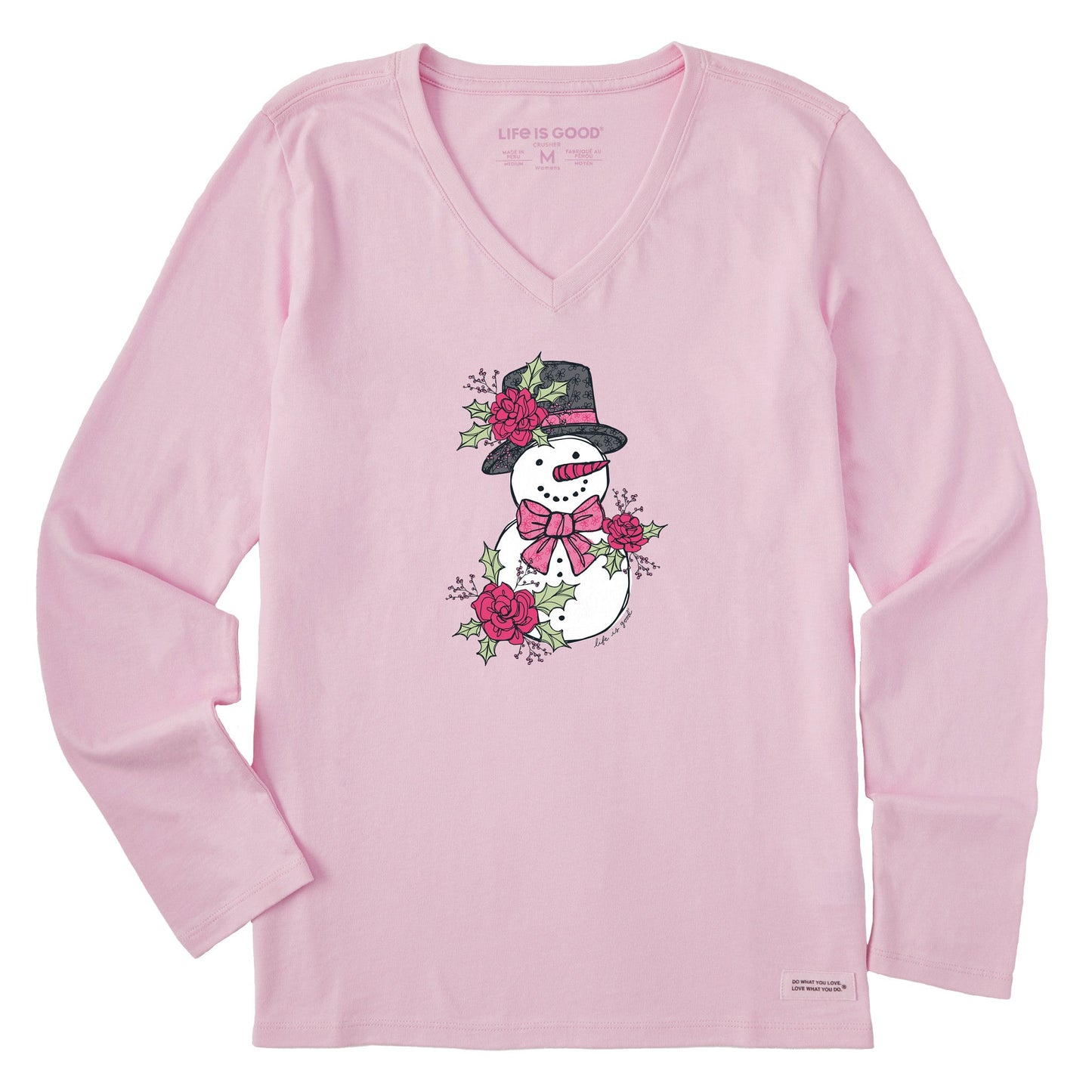 Women's Floral Snowman Long Sleeve Crusher Vee