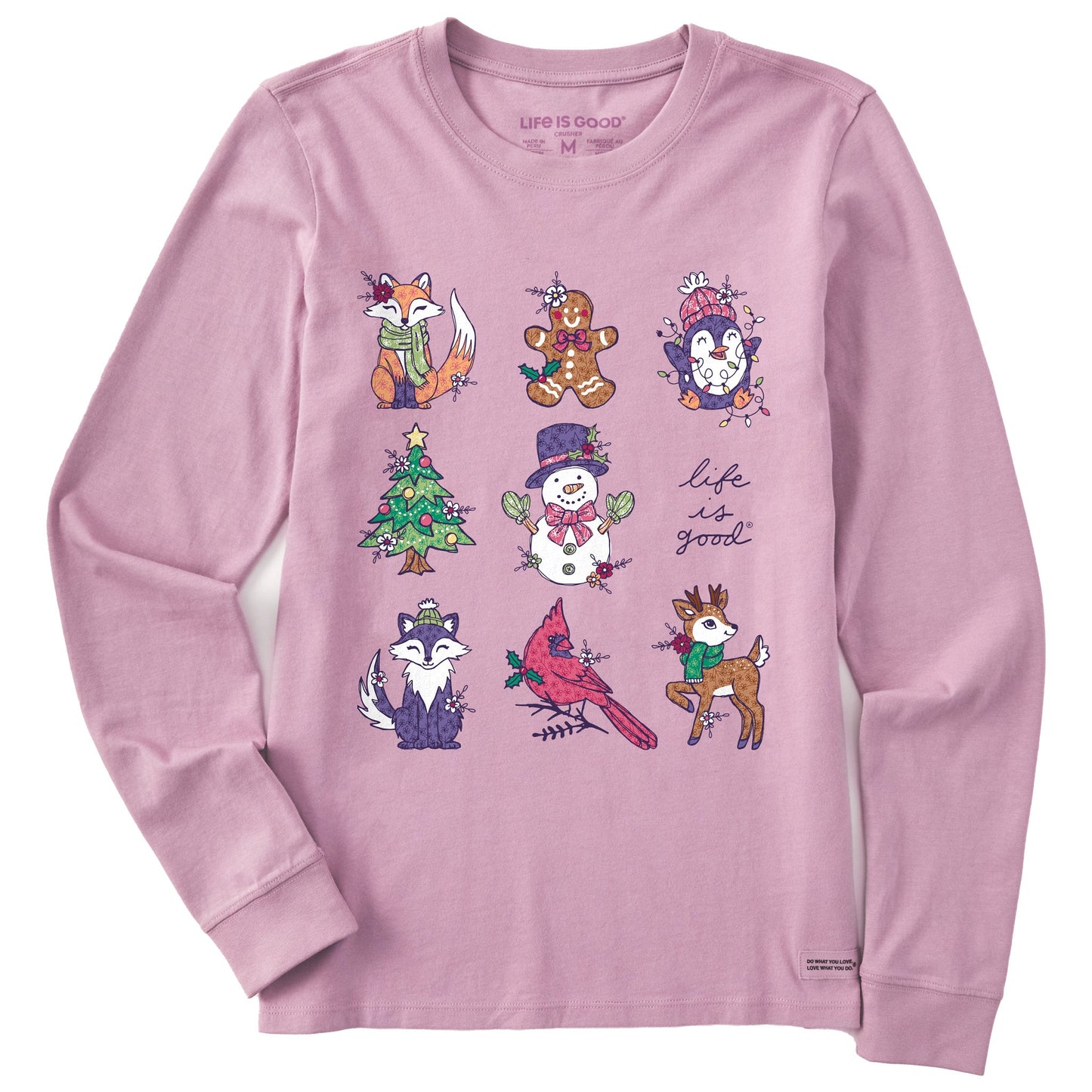 Women's Xmas Animals Grid Long Sleeve Crusher Tee
