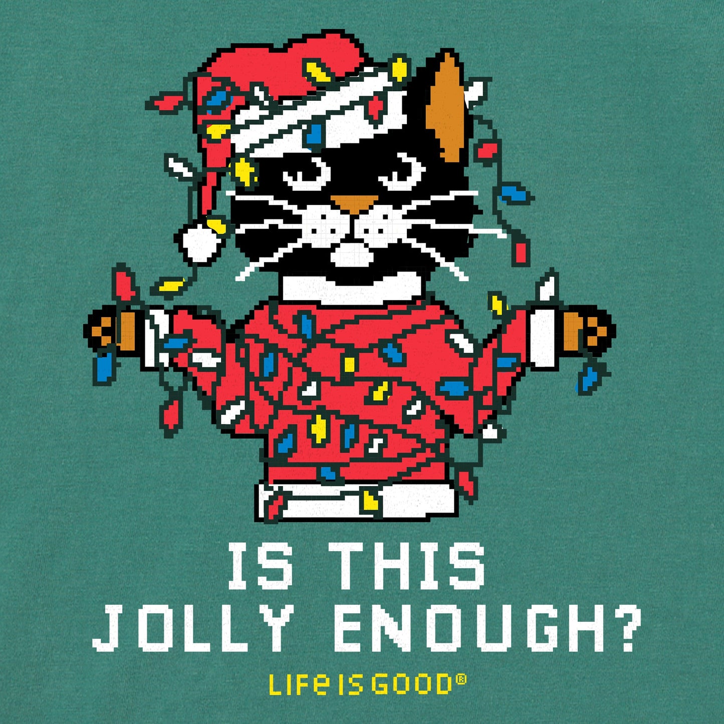 Women's Ugly Sweater Santa Cat Long Sleeve Crusher Tee